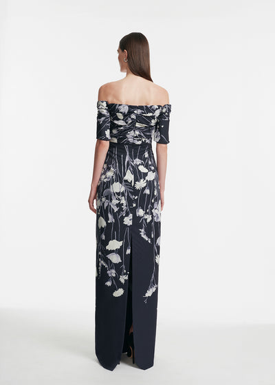 Floral Faille Cuff Sleeve Gown