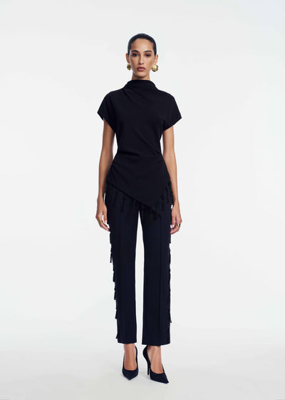 Tassel Embroidered Fluid Crepe Top
