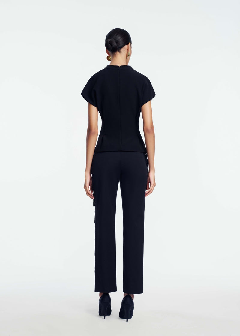 Tassel Embroidered Fluid Crepe Top
