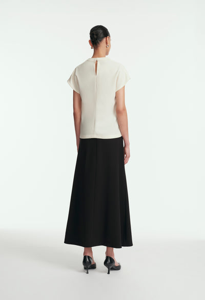 Fluid Crepe Drop Flower Cowl Neck Top