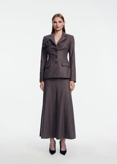 Plaid Wool Rose Detail Blazer