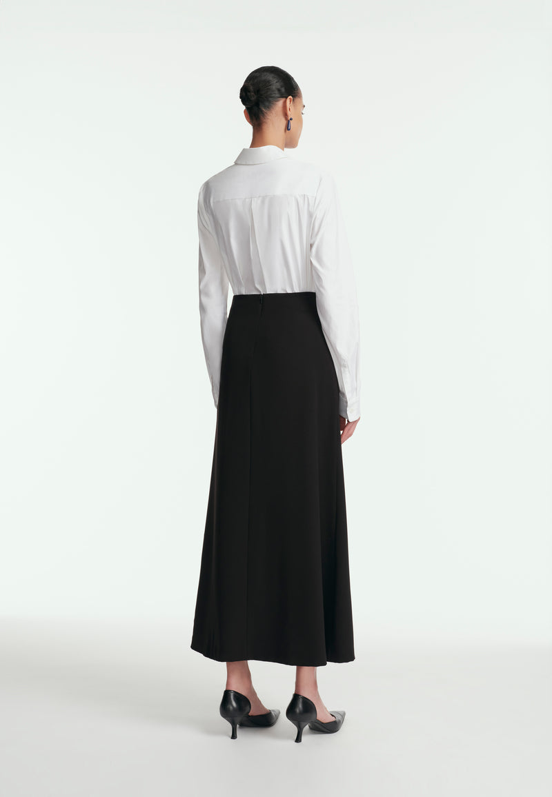 Fluid Crepe Drop Flower Ruched Skirt