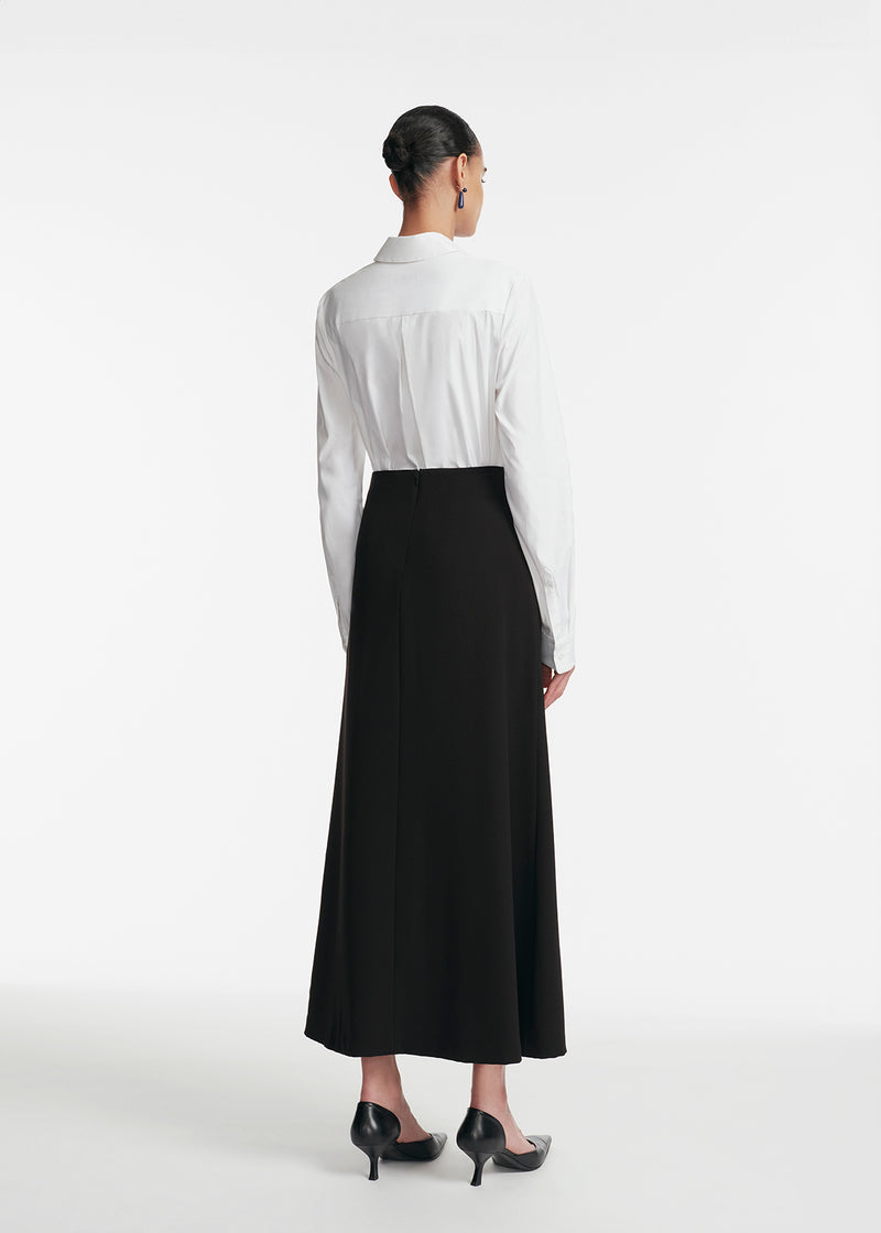 Fluid Crepe Drop Flower Ruched Skirt