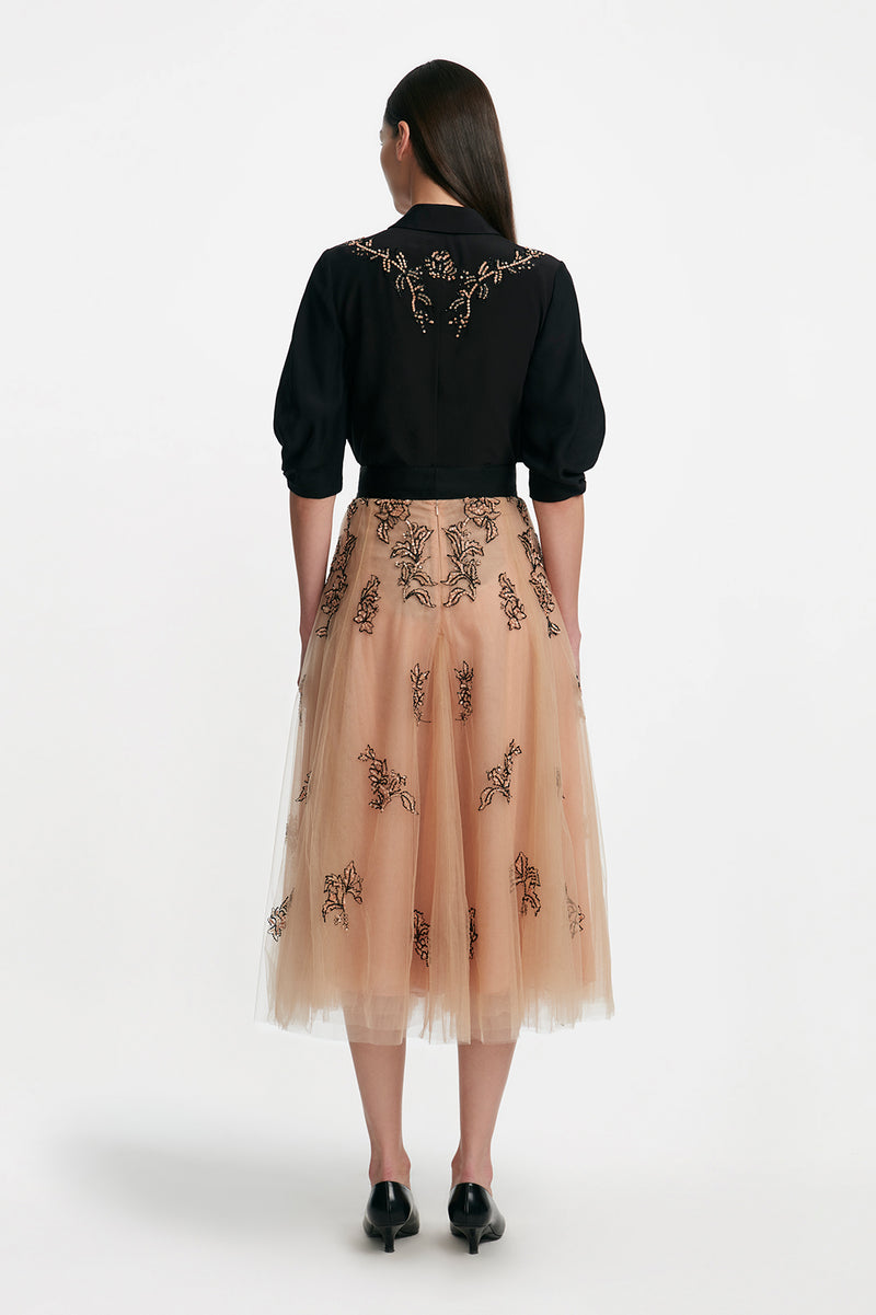 Sequin Floral Embroidery Tulle Skirt