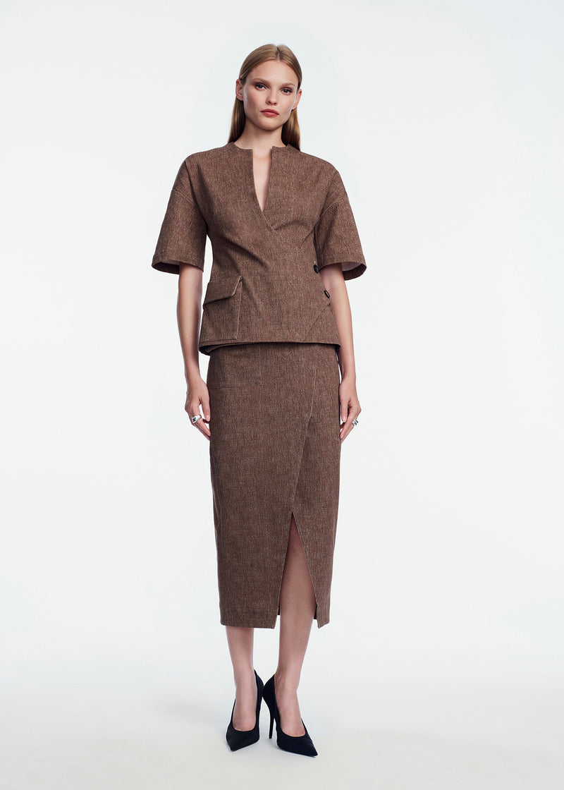 Stretch Denim Asymmetrical Skirt