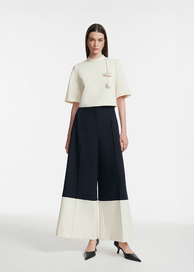 Stretch Twill Two-Tone Wide Leg Pant