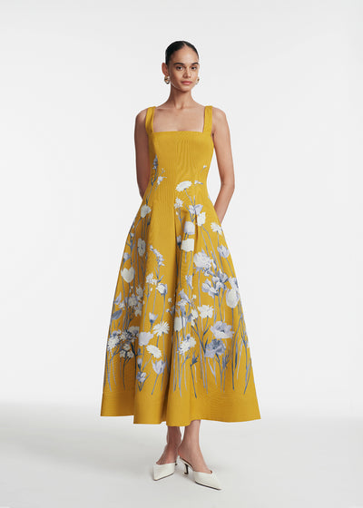 Floral Faille Square Neck Full Dress
