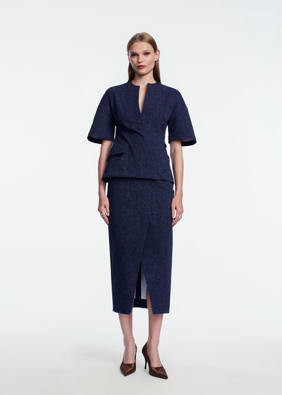 Stretch Denim Asymmetrical Skirt