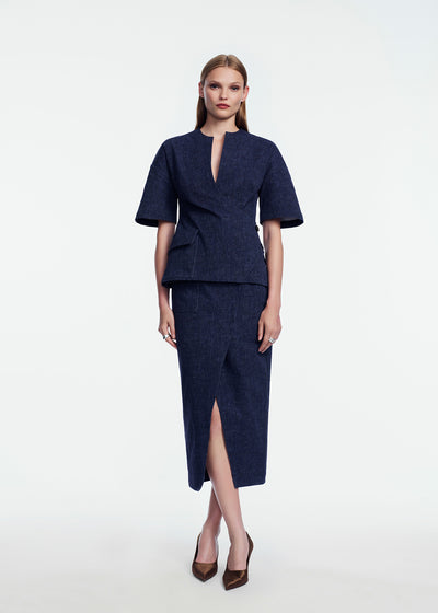 Stretch Denim Asymmetrical Skirt