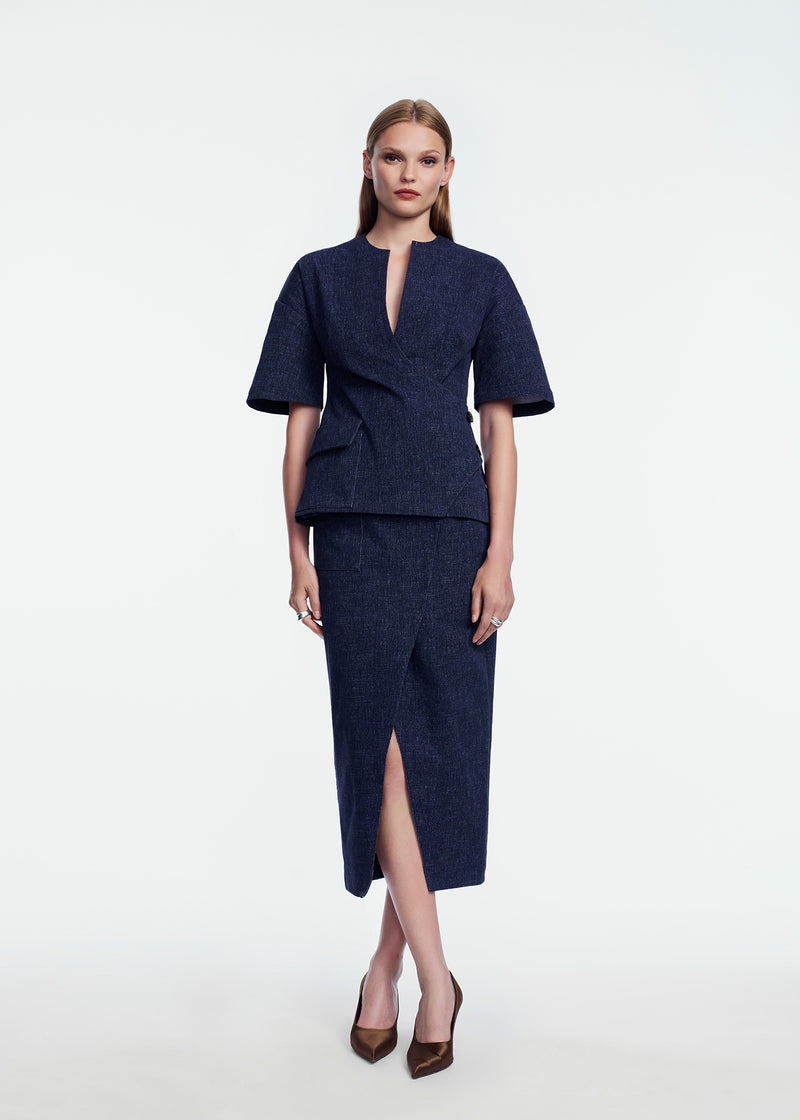 Stretch Denim Asymmetrical Skirt
