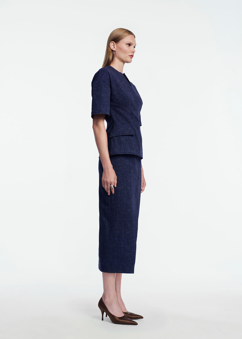 Stretch Denim Asymmetrical Skirt