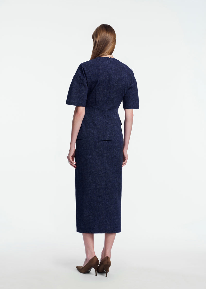 Stretch Denim Asymmetrical Skirt