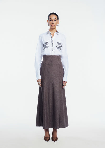 Plaid Wool Trumpet Skirt