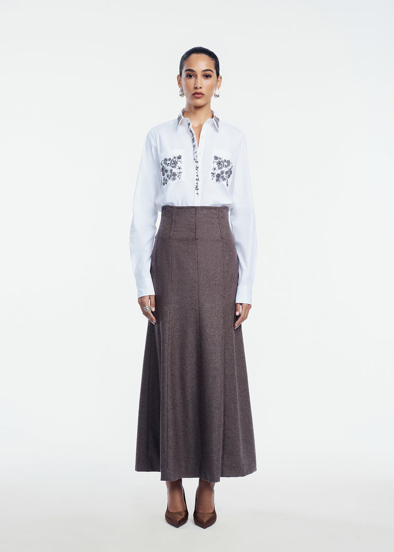 Plaid Wool Trumpet Skirt