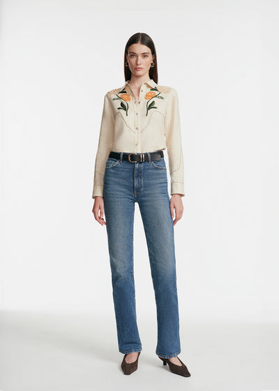 Floral Cord Embroidered Linen Shirt