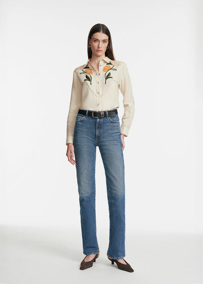 Floral Cord Embroidered Linen Shirt