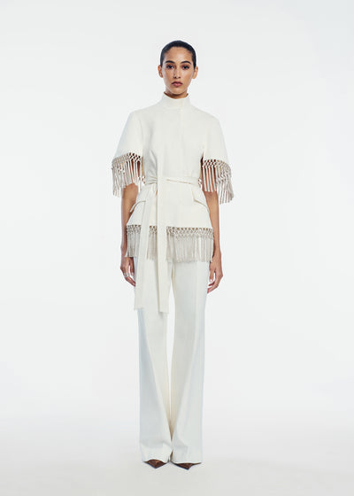 Stretch Cotton Fringed Cape