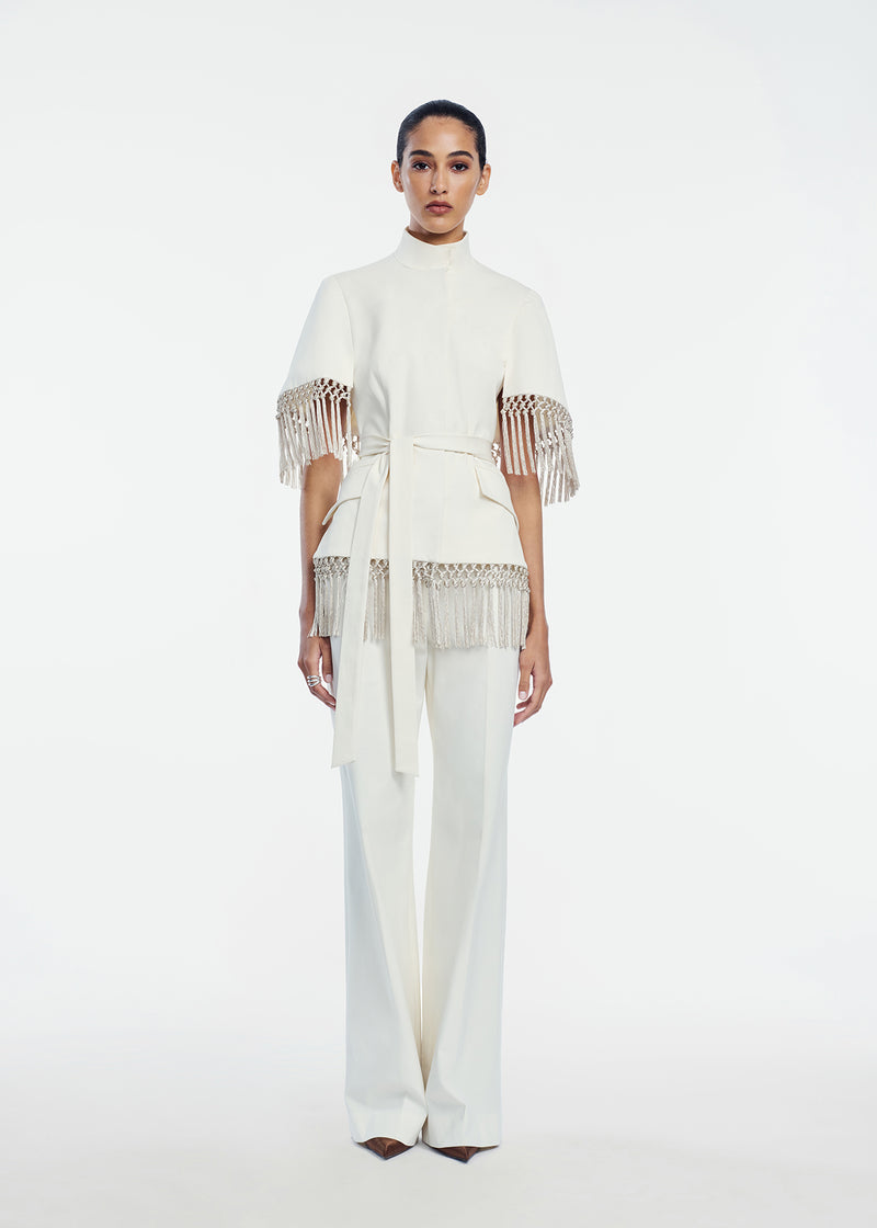 Stretch Cotton Fringed Cape