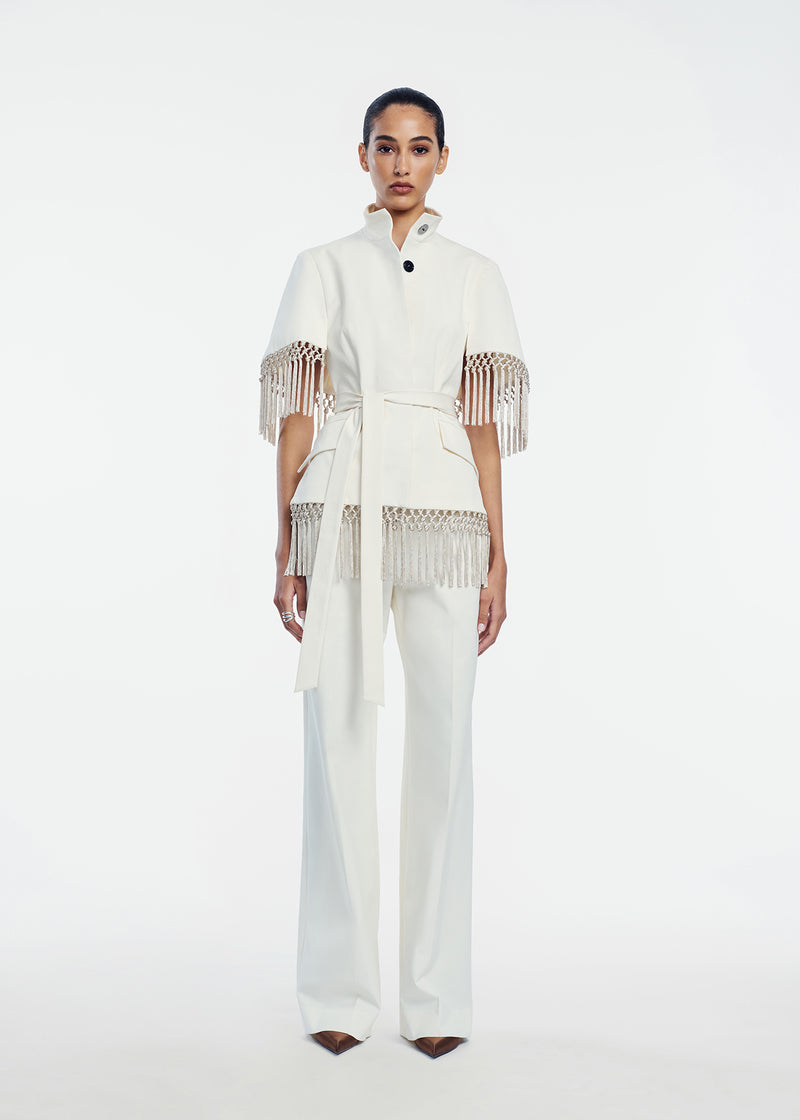 Stretch Cotton Fringed Cape