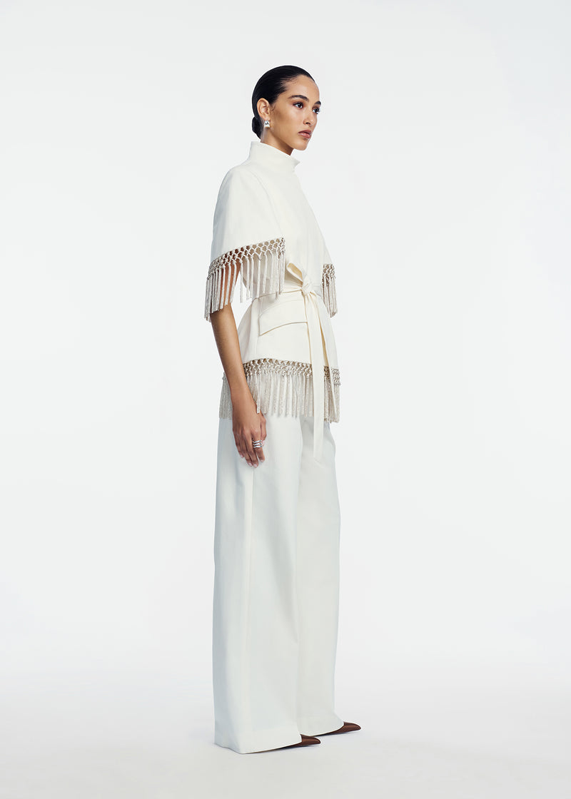 Stretch Cotton Fringed Cape