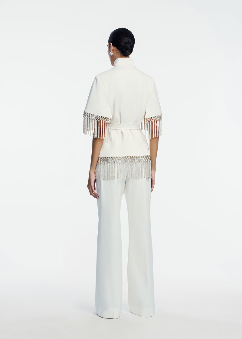 Stretch Cotton Fringed Cape