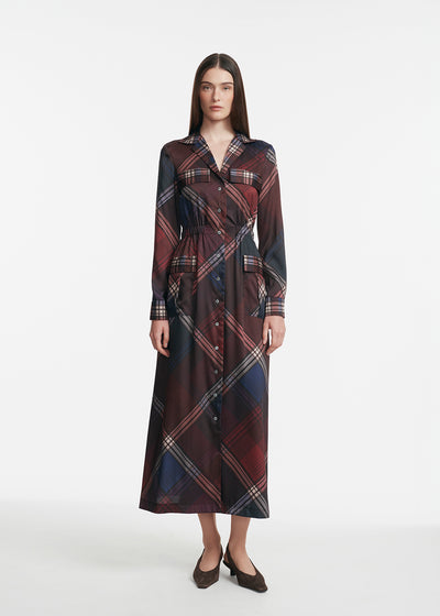 Plaid Satin Maxi Shirtdress