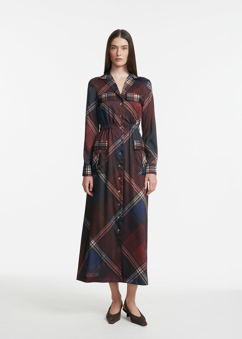 Plaid Satin Maxi Shirtdress