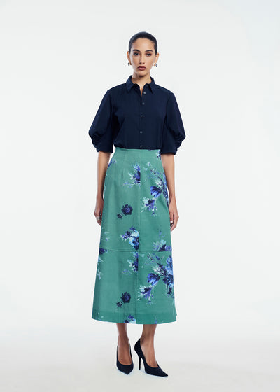 Cotton Poplin Shirred Sleeve Shirt