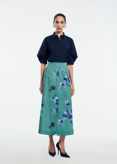 Cotton Poplin Shirred Sleeve Shirt