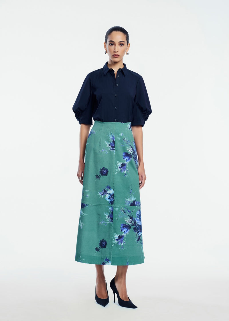 Cotton Poplin Shirred Sleeve Shirt