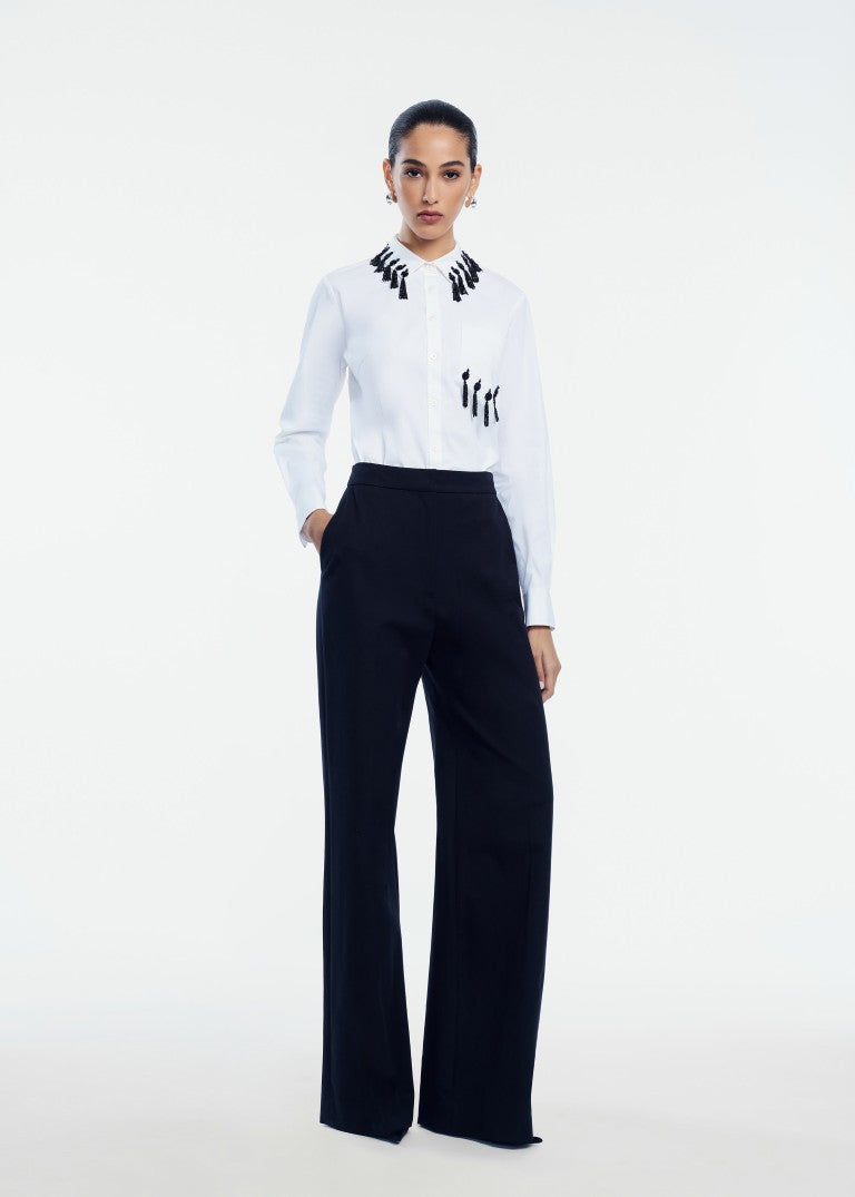 Tassel Embroidered Cotton Poplin Shirt