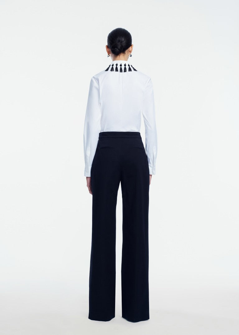 Tassel Embroidered Cotton Poplin Shirt