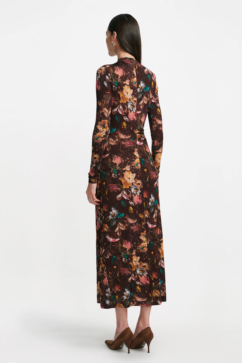 Floral Printed Jersey Long Sleeve Draped Front Dress Lela Rose Floral Printed Jersey Long Sleeve Draped Front Dress Lela Rose