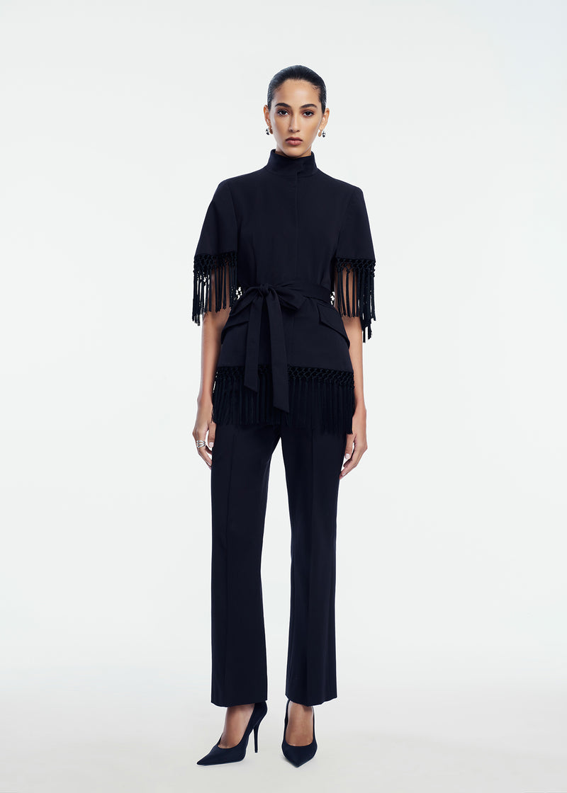 Stretch Cotton Fringed Cape