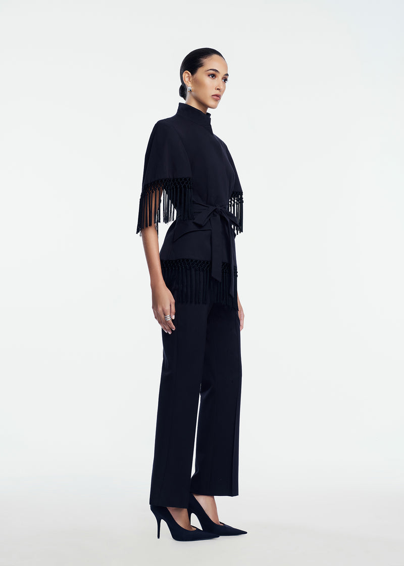 Stretch Cotton Fringed Cape