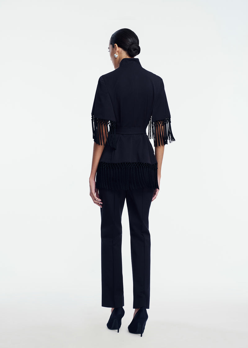 Stretch Cotton Fringed Cape