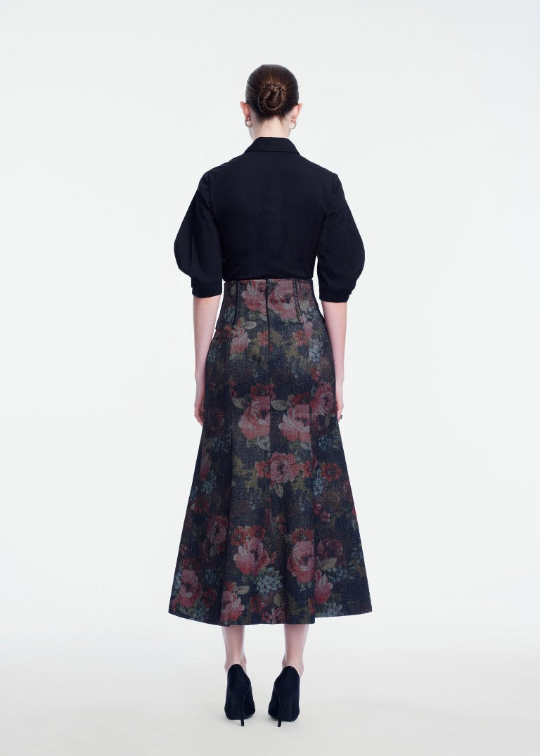 Floral Denim Trumpet Skirt