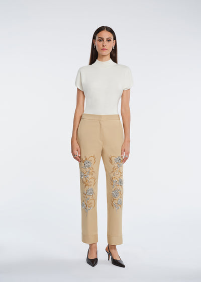 Floral Needlepoint Embroidered Cotton Twill Pant