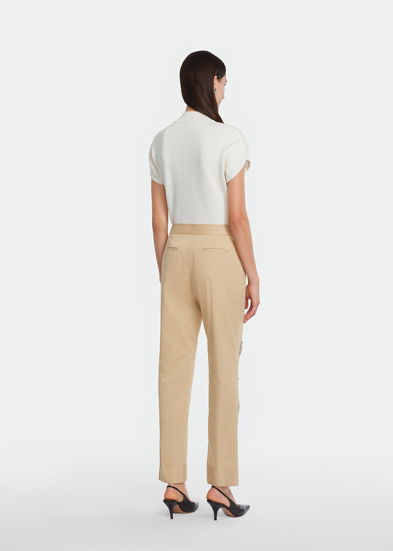 Floral Needlepoint Embroidered Cotton Twill Pant