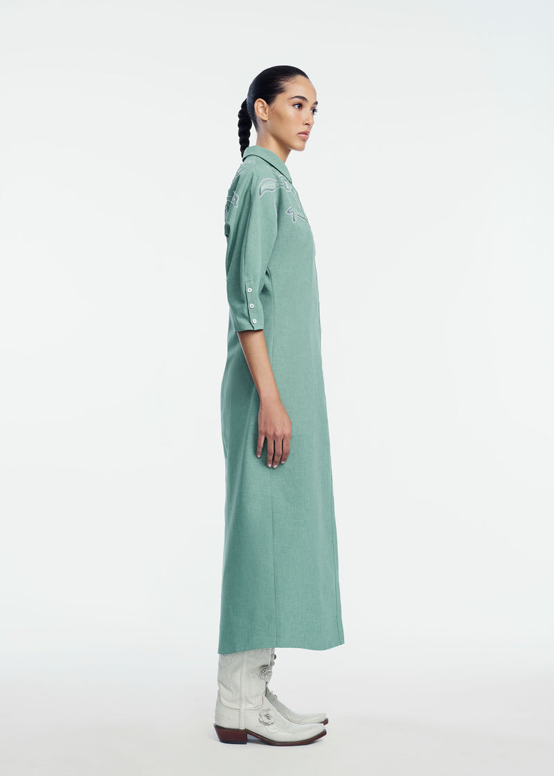 Floral Inlaid Melange Crepe Shirtdress
