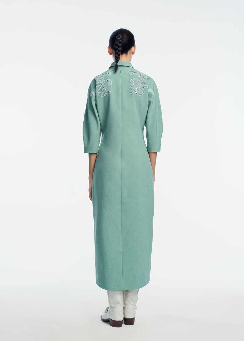 Floral Inlaid Melange Crepe Shirtdress