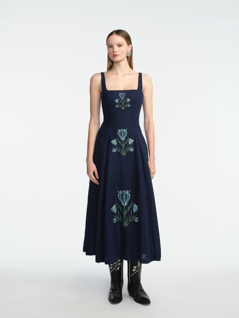 Tulip Embroidered Linen Nightingale Dress