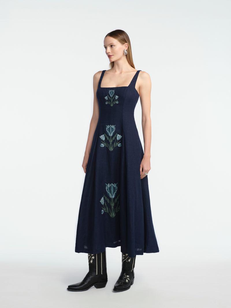 Tulip Embroidered Linen Nightingale Dress