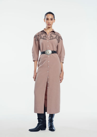 Floral Inlaid Melange Crepe Shirtdress