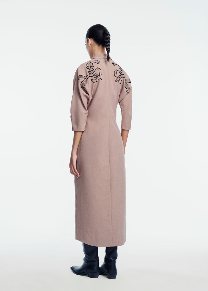 Floral Inlaid Melange Crepe Shirtdress