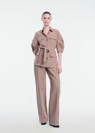 Melange Crepe Camp Shirt
