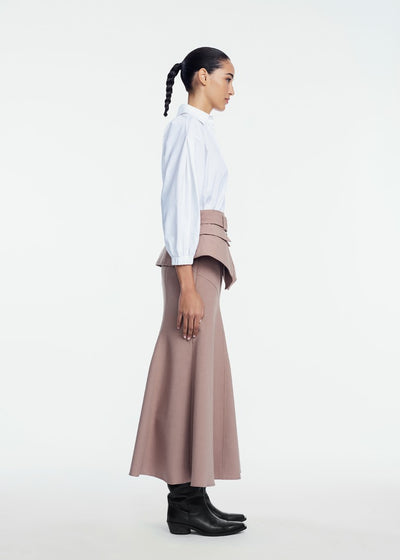 Melange Crepe Belted Skirt