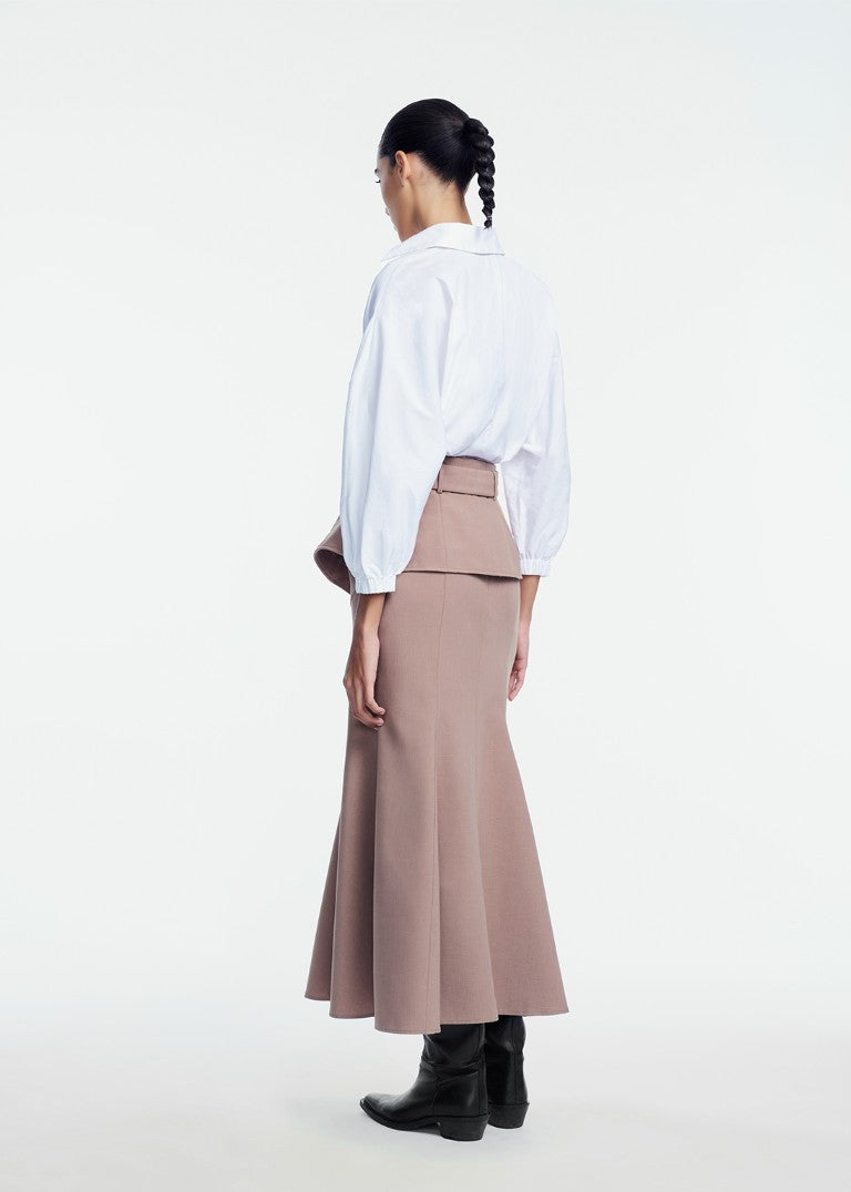 Melange Crepe Belted Skirt