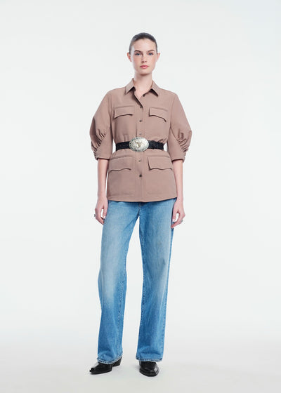 Melange Crepe Camp Shirt