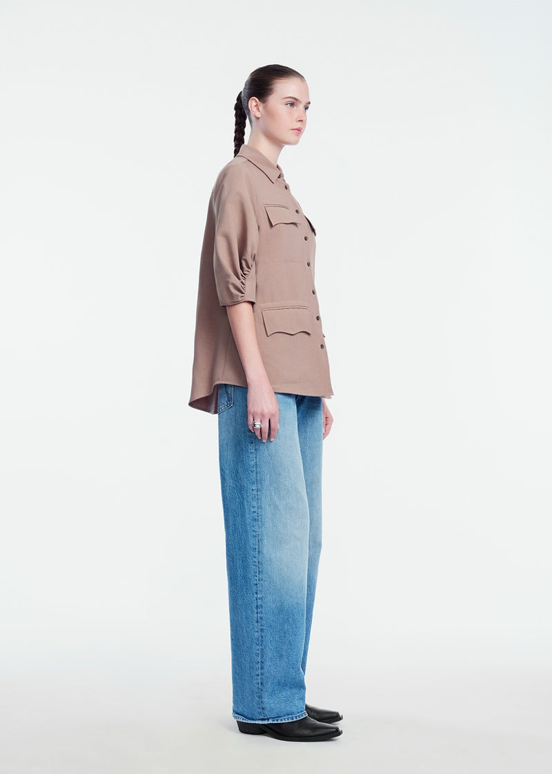 Melange Crepe Camp Shirt